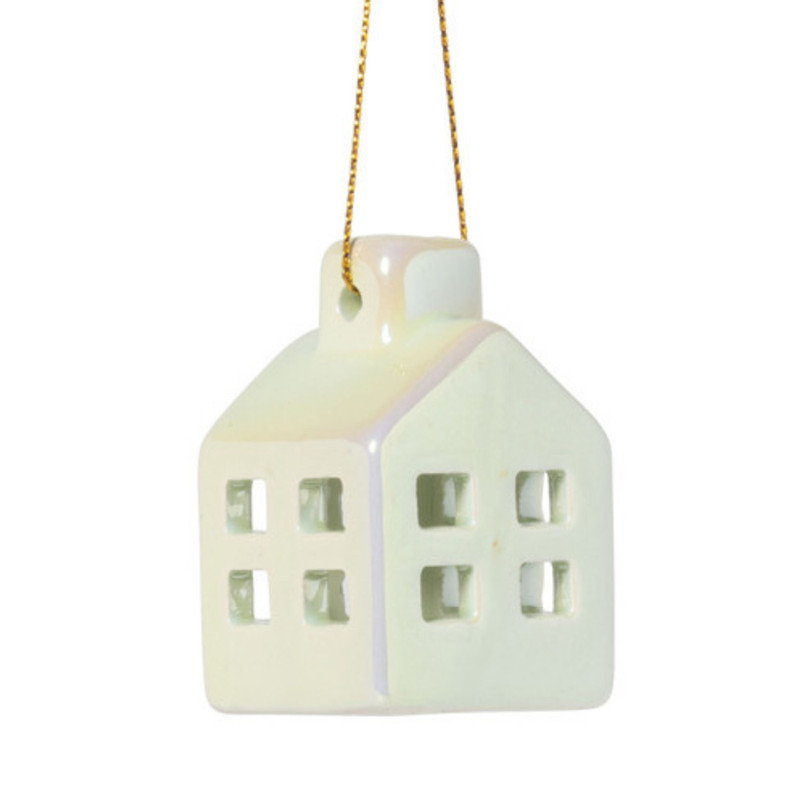 Hanger huisje keramiek - groen - 5.5x3.5x3.5 cm